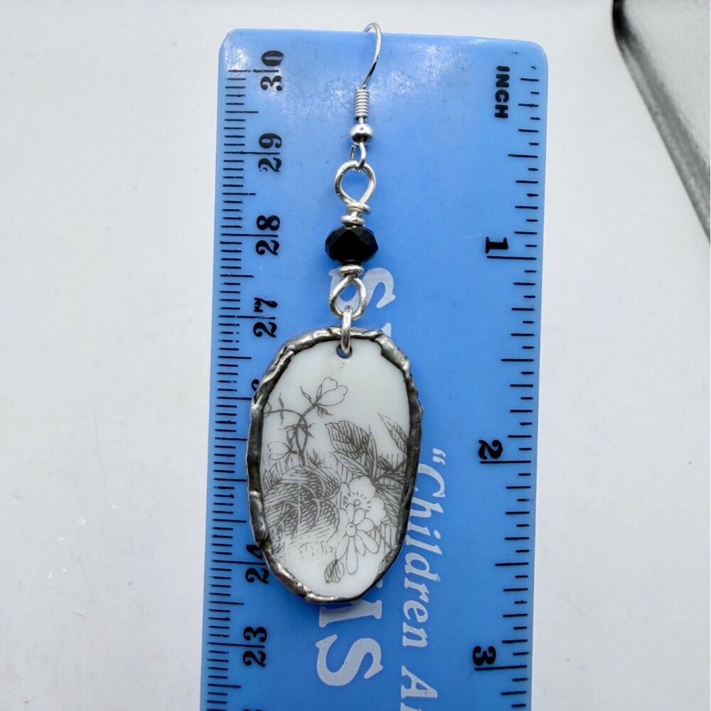 Florentine Sango Broken China Earrings - Vintage Floral Sterling Silver Dangles - Picture 8 of 14
